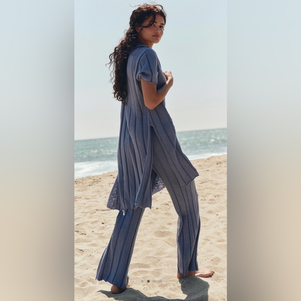 NWT Free People XS Paloma Sweater Pant Set in Blue Suede 2 Piece Set New $108 - Picture 2 of 7